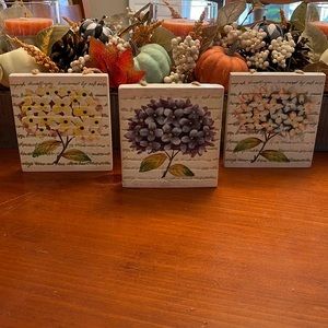 Home Interiors Hanging Floral Tiles Set of 3